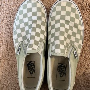 Women's checkered Vans desert sage